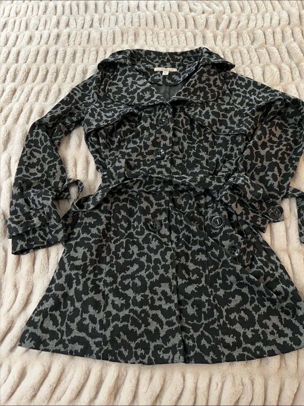 Fever Black & Gray Leopard-Print Coat